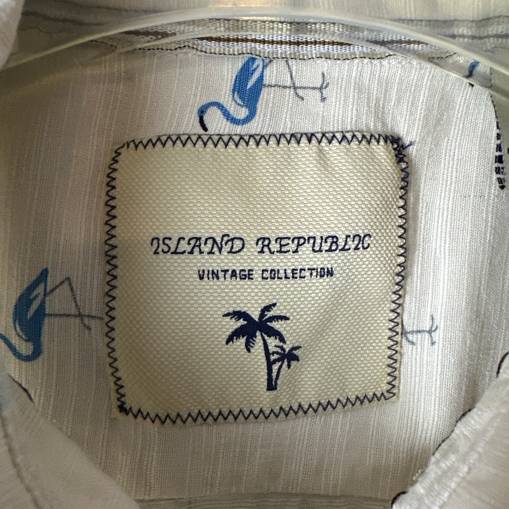 Island Republic Vintage Collection Men Flamingo Print Short Sleeve Silk Shirt XL - Picture 7 of 8